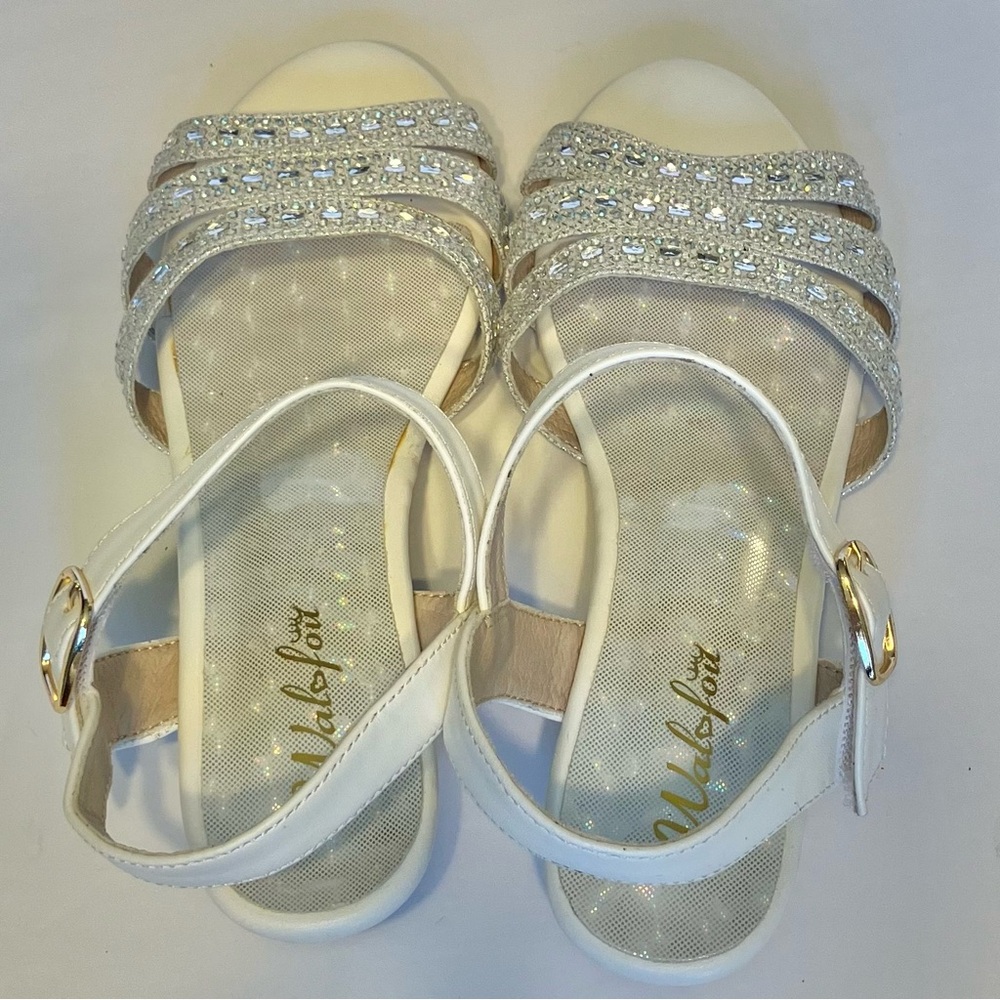 Walofou Flower Girl Princess Strappy High Heel‎ Sandals Sequins Rhinestone Sz 3
